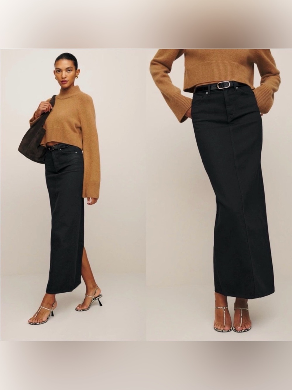 Reformation Black Denim Maxi Skirt with Back Slit